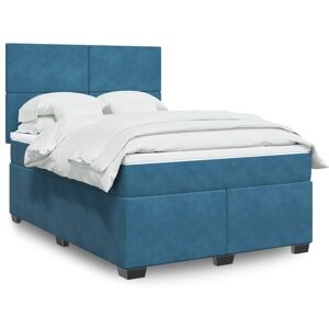 Box Spring Bed with Mattress Blue 140x190 cm Velvet vidaXL Box Spring Bed with Mattress Blue 140x190 cm Velvet vidaXL