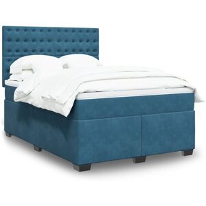 Box Spring Bed with Mattress Blue 140x190 cm Velvet vidaXL Box Spring Bed with Mattress Blue 140x190 cm Velvet vidaXL