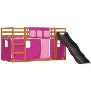 vidaXL Pink and Brown 90x200cm Bunk Bed with Slide & Curtains - Bed Frame vidaXL Pink and Brown 90x200cm Bunk Bed with Slide & Curtains - Bed Frame