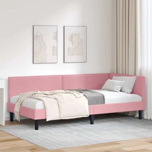 Corner Bed Frame Pink 90 x 190 cm Velvet and Engineered wood vidaXL Corner Bed Frame Pink 90 x 190 cm Velvet and Engineered wood vidaXL