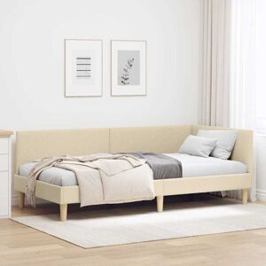 Corner Bed Frame Cream 90 x 200 cm Fabric and Engineered wood vidaXL Corner Bed Frame Cream 90 x 200 cm Fabric and Engineered wood vidaXL