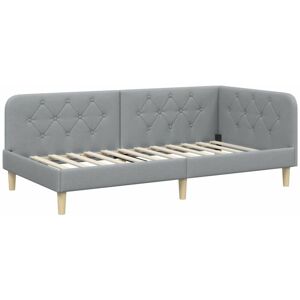 Corner Bed Frame with Headboard Light Grey 100 x 200 cm Fabric vidaXL Corner Bed Frame with Headboard Light Grey 100 x 200 cm Fabric vidaXL
