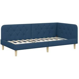 Corner Bed Frame with Headboard Blue 90 x 200 cm Fabric vidaXL Corner Bed Frame with Headboard Blue 90 x 200 cm Fabric vidaXL