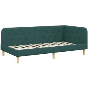 Corner Bed Frame with Headboard Dark Green 100 x 200 cm Fabric vidaXL Corner Bed Frame with Headboard Dark Green 100 x 200 cm Fabric vidaXL