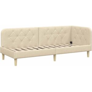 Corner Bed Frame with Headboard Cream 80 x 200 cm Fabric vidaXL Corner Bed Frame with Headboard Cream 80 x 200 cm Fabric vidaXL