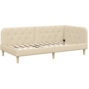 Corner Bed Frame with Headboard Cream 90 x 190 cm Fabric vidaXL Corner Bed Frame with Headboard Cream 90 x 190 cm Fabric vidaXL