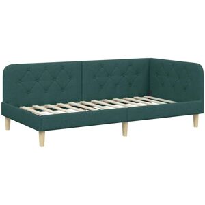 Corner Bed Frame with Headboard Dark Green 90 x 200 cm Fabric vidaXL Corner Bed Frame with Headboard Dark Green 90 x 200 cm Fabric vidaXL