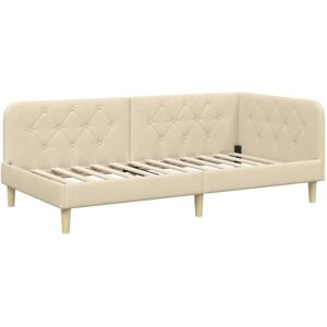 Corner Bed Frame with Headboard Cream 90 x 200 cm Fabric vidaXL Corner Bed Frame with Headboard Cream 90 x 200 cm Fabric vidaXL