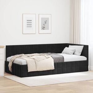 Corner Bed Frame with Headboard Black 90 x 200 cm Velvet vidaXL Corner Bed Frame with Headboard Black 90 x 200 cm Velvet vidaXL