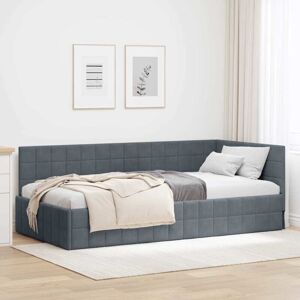 Corner Bed Frame with Headboard Dark grey 100 x 200 cm Velvet vidaXL Corner Bed Frame with Headboard Dark grey 100 x 200 cm Velvet vidaXL