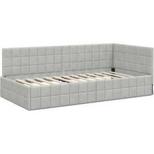 Corner Bed Frame with Headboard Light grey 100 x 200 cm Velvet vidaXL Corner Bed Frame with Headboard Light grey 100 x 200 cm Velvet vidaXL