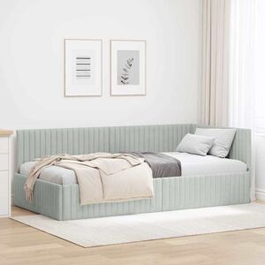 Corner Bed Frame with Headboard Light grey 90 x 200 cm Velvet vidaXL Corner Bed Frame with Headboard Light grey 90 x 200 cm Velvet vidaXL