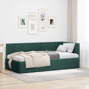 Corner Bed Frame with Headboard Dark green 90 x 200 cm Velvet vidaXL Corner Bed Frame with Headboard Dark green 90 x 200 cm Velvet vidaXL