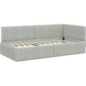 Corner Bed Frame with Headboard Light grey 100 x 200 cm Velvet vidaXL Corner Bed Frame with Headboard Light grey 100 x 200 cm Velvet vidaXL