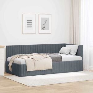 Corner Bed Frame with Headboard Dark grey 90 x 200 cm Velvet vidaXL Corner Bed Frame with Headboard Dark grey 90 x 200 cm Velvet vidaXL