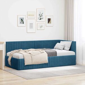 Corner Bed Frame with Headboard Blue 90 x 200 cm Velvet vidaXL Corner Bed Frame with Headboard Blue 90 x 200 cm Velvet vidaXL