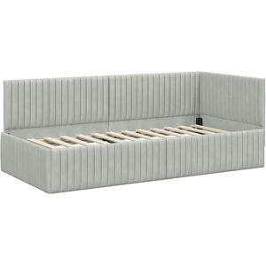 Corner Bed Frame with Headboard Light grey 90 x 190 cm Velvet vidaXL Corner Bed Frame with Headboard Light grey 90 x 190 cm Velvet vidaXL