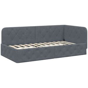 Corner Bed Frame with Headboard Dark Grey 90 x 190 cm Velvet vidaXL Corner Bed Frame with Headboard Dark Grey 90 x 190 cm Velvet vidaXL