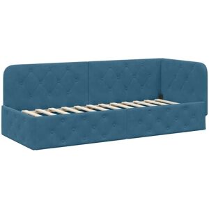 Corner Bed Frame with Headboard Blue 80 x 200 cm Velvet vidaXL Corner Bed Frame with Headboard Blue 80 x 200 cm Velvet vidaXL