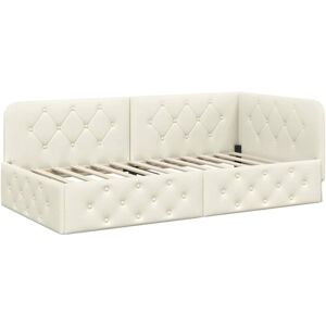 Corner Bed Frame with Headboard Cream 100 x 200 cm Velvet vidaXL Corner Bed Frame with Headboard Cream 100 x 200 cm Velvet vidaXL