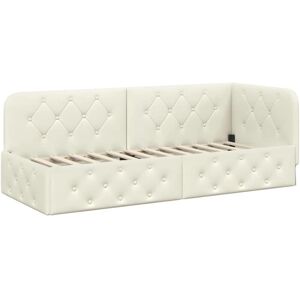 Corner Bed Frame with Headboard Cream 80 x 200 cm Velvet vidaXL Corner Bed Frame with Headboard Cream 80 x 200 cm Velvet vidaXL