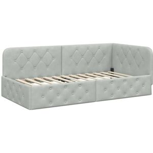 Corner Bed Frame with Headboard Light Grey 90 x 200 cm Velvet vidaXL Corner Bed Frame with Headboard Light Grey 90 x 200 cm Velvet vidaXL