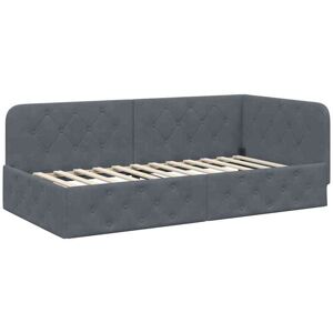 Corner Bed Frame with Headboard Dark Grey 100 x 200 cm Velvet vidaXL Corner Bed Frame with Headboard Dark Grey 100 x 200 cm Velvet vidaXL