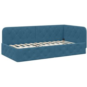 Corner Bed Frame with Headboard Blue 100 x 200 cm Velvet vidaXL Corner Bed Frame with Headboard Blue 100 x 200 cm Velvet vidaXL