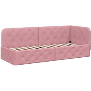 Corner Bed Frame with Headboard Pink 80 x 200 cm Velvet vidaXL Corner Bed Frame with Headboard Pink 80 x 200 cm Velvet vidaXL