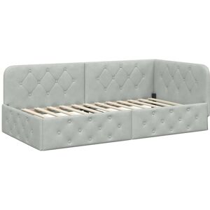 Corner Bed Frame with Headboard Light Grey 90 x 190 cm Velvet vidaXL Corner Bed Frame with Headboard Light Grey 90 x 190 cm Velvet vidaXL