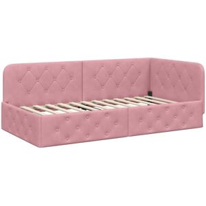 Corner Bed Frame with Headboard Pink 100 x 200 cm Velvet vidaXL Corner Bed Frame with Headboard Pink 100 x 200 cm Velvet vidaXL