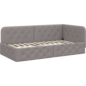 Corner Bed Frame with Headboard Taupe 90 x 200 cm Fabric vidaXL Corner Bed Frame with Headboard Taupe 90 x 200 cm Fabric vidaXL