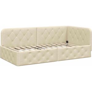 Corner Bed Frame with Headboard Cream 90 x 190 cm Fabric vidaXL Corner Bed Frame with Headboard Cream 90 x 190 cm Fabric vidaXL