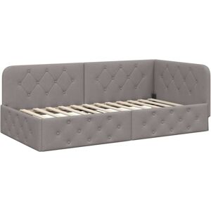 Corner Bed Frame with Headboard Taupe 100 x 200 cm Fabric vidaXL Corner Bed Frame with Headboard Taupe 100 x 200 cm Fabric vidaXL