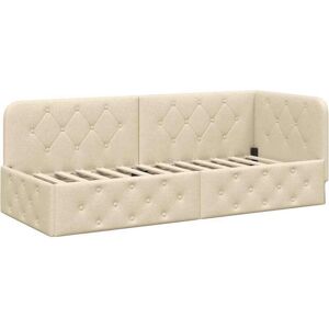 Corner Bed Frame with Headboard Cream 80 x 200 cm Fabric vidaXL Corner Bed Frame with Headboard Cream 80 x 200 cm Fabric vidaXL