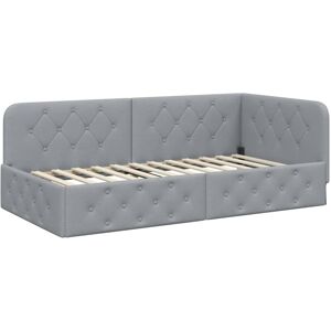 Corner Bed Frame with Headboard Light Grey 100 x 200 cm Fabric vidaXL Corner Bed Frame with Headboard Light Grey 100 x 200 cm Fabric vidaXL