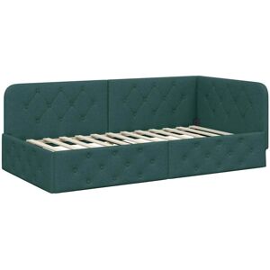 Corner Bed Frame with Headboard Dark Green 90 x 200 cm Fabric vidaXL Corner Bed Frame with Headboard Dark Green 90 x 200 cm Fabric vidaXL