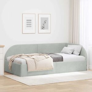 Corner Bed Frame with Headboard Light grey 90 x 200 cm Velvet vidaXL Corner Bed Frame with Headboard Light grey 90 x 200 cm Velvet vidaXL