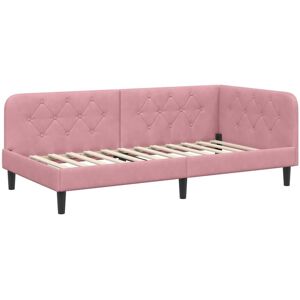 Corner Bed Frame with Headboard Pink 90 x 200 cm Velvet vidaXL Corner Bed Frame with Headboard Pink 90 x 200 cm Velvet vidaXL