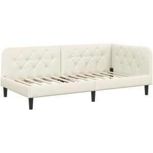 Corner Bed Frame with Headboard Cream 100 x 200 cm Velvet vidaXL Corner Bed Frame with Headboard Cream 100 x 200 cm Velvet vidaXL