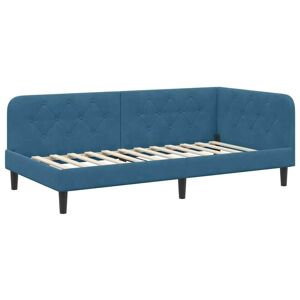 Corner Bed Frame with Headboard Blue 90 x 200 cm Velvet vidaXL Corner Bed Frame with Headboard Blue 90 x 200 cm Velvet vidaXL