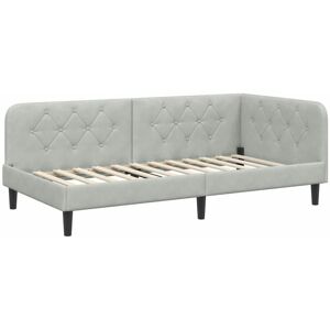 Corner Bed Frame with Headboard Light Grey 100 x 200 cm Velvet vidaXL Corner Bed Frame with Headboard Light Grey 100 x 200 cm Velvet vidaXL