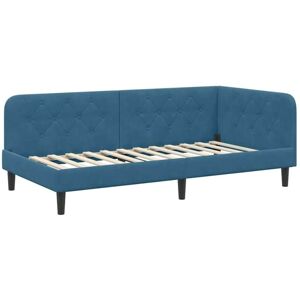 Corner Bed Frame with Headboard Blue 90 x 190 cm Velvet vidaXL Corner Bed Frame with Headboard Blue 90 x 190 cm Velvet vidaXL