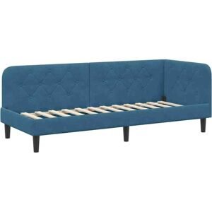 Corner Bed Frame with Headboard Blue 80 x 200 cm Velvet vidaXL Corner Bed Frame with Headboard Blue 80 x 200 cm Velvet vidaXL