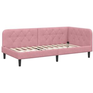 Corner Bed Frame with Headboard Pink 100 x 200 cm Velvet vidaXL Corner Bed Frame with Headboard Pink 100 x 200 cm Velvet vidaXL