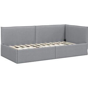 Corner Bed Frame with Headboard Light grey 90 x 190 cm Fabric vidaXL Corner Bed Frame with Headboard Light grey 90 x 190 cm Fabric vidaXL
