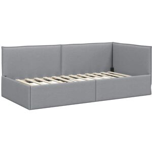 Corner Bed Frame with Headboard Light grey 100 x 200 cm Fabric vidaXL Corner Bed Frame with Headboard Light grey 100 x 200 cm Fabric vidaXL