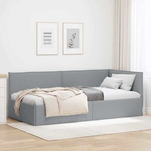 Corner Bed Frame with Headboard Light grey 90 x 200 cm Fabric vidaXL Corner Bed Frame with Headboard Light grey 90 x 200 cm Fabric vidaXL