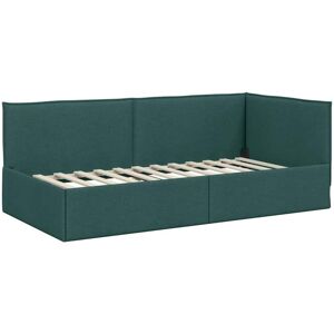 Corner Bed Frame with Headboard Dark green 90 x 200 cm Fabric vidaXL Corner Bed Frame with Headboard Dark green 90 x 200 cm Fabric vidaXL