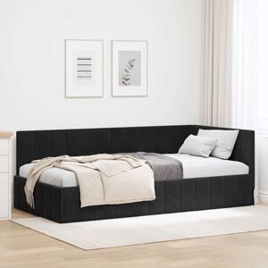 Corner Bed Frame with Headboard Black 90 x 200 cm Velvet vidaXL Corner Bed Frame with Headboard Black 90 x 200 cm Velvet vidaXL